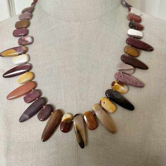 Polished Jasper stone statement necklace sterling silver clasp - Picture 1 of 13